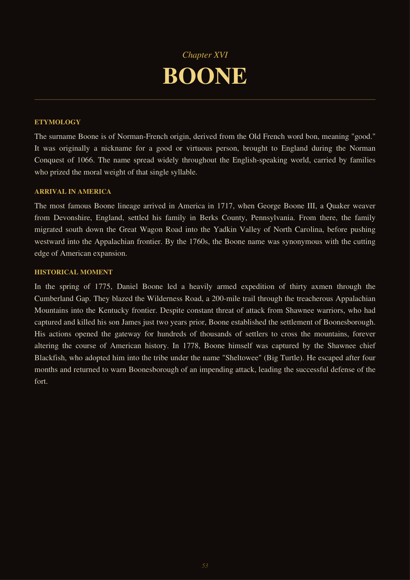 Sample Page — Chapter XVI: The Boone Lineage